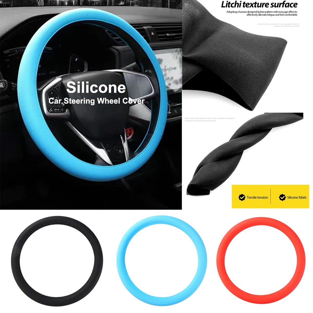 

Silicone Car Steering Wheel Cover Elastic Protetive Cover Multi Color Auto interior Silica Gel Decoration Covers For Men Women