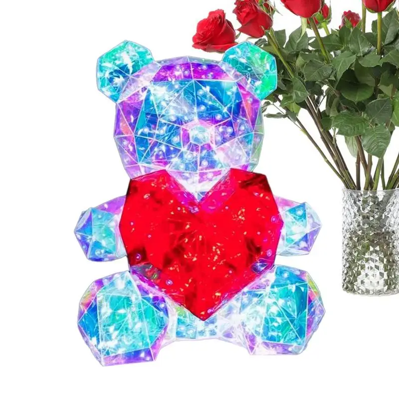 

Glowing Bear Led Led Night Light Table Lamp With Red Heart Valentine's Day Gift For Girlfriend Anniversary Or Birthday