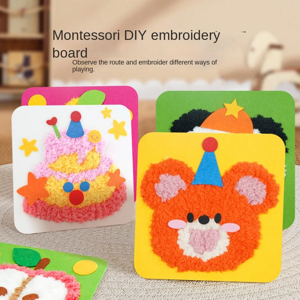 

DIY Embroidery Board Kindergarten Children's Sewing Material Pack Cartoon Animal Doughnut Weaving Materials Art Designer Gift