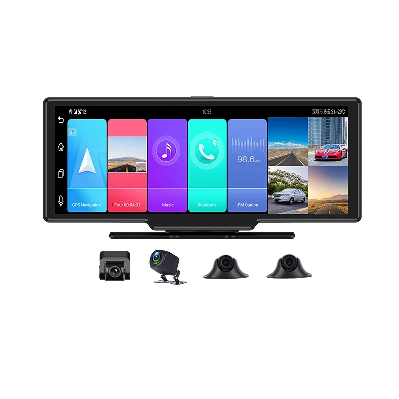 

4 Camera Car Black Box with WIFI GPS Navigation AHD1080P 10" Touch Screen Live Streaming 4G Android Car DVR Camera 512G Card