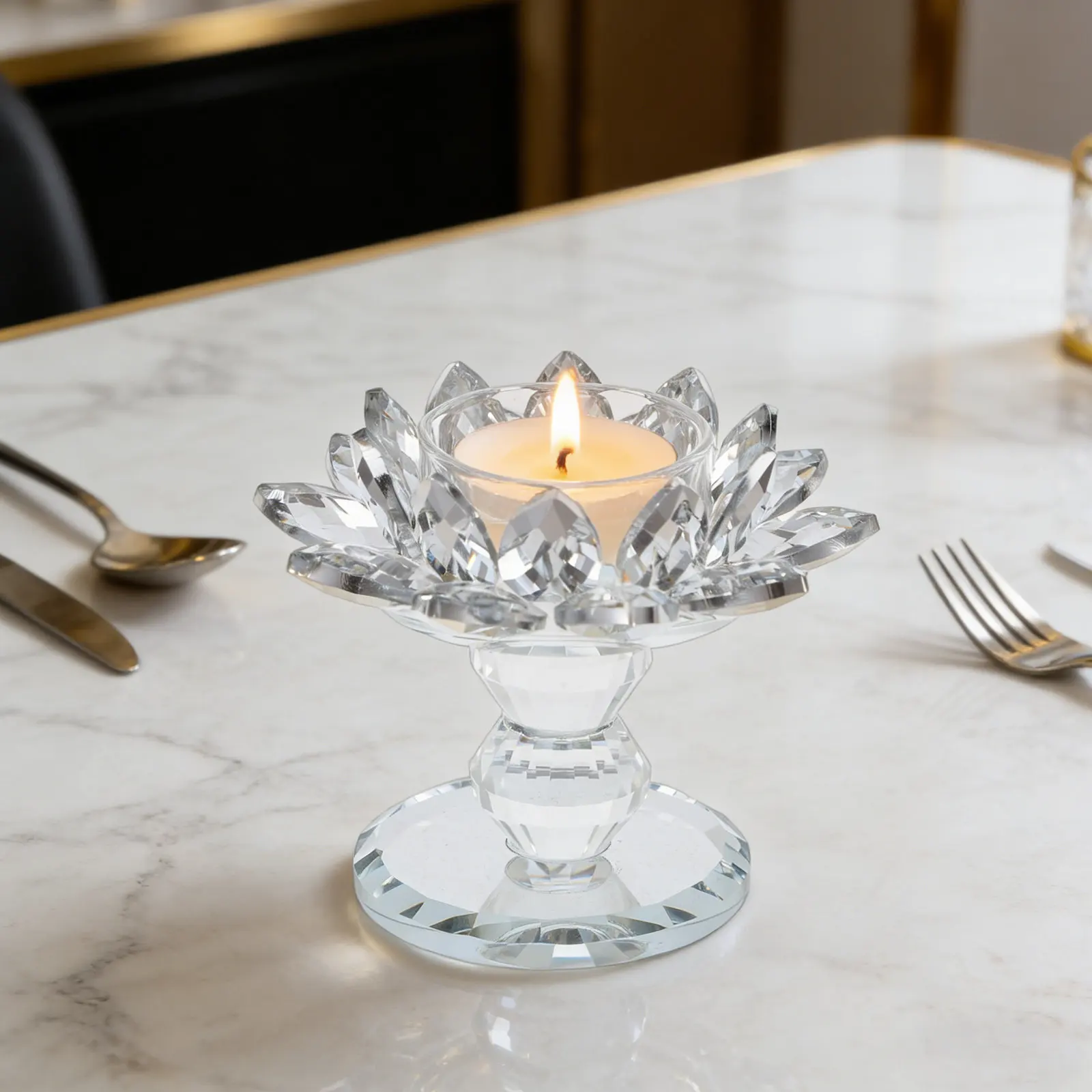 Lotus Flower Glass Tealight Holder Elegant Transparent Decorative Tabletop Wedding Reception Centerpiece Stand