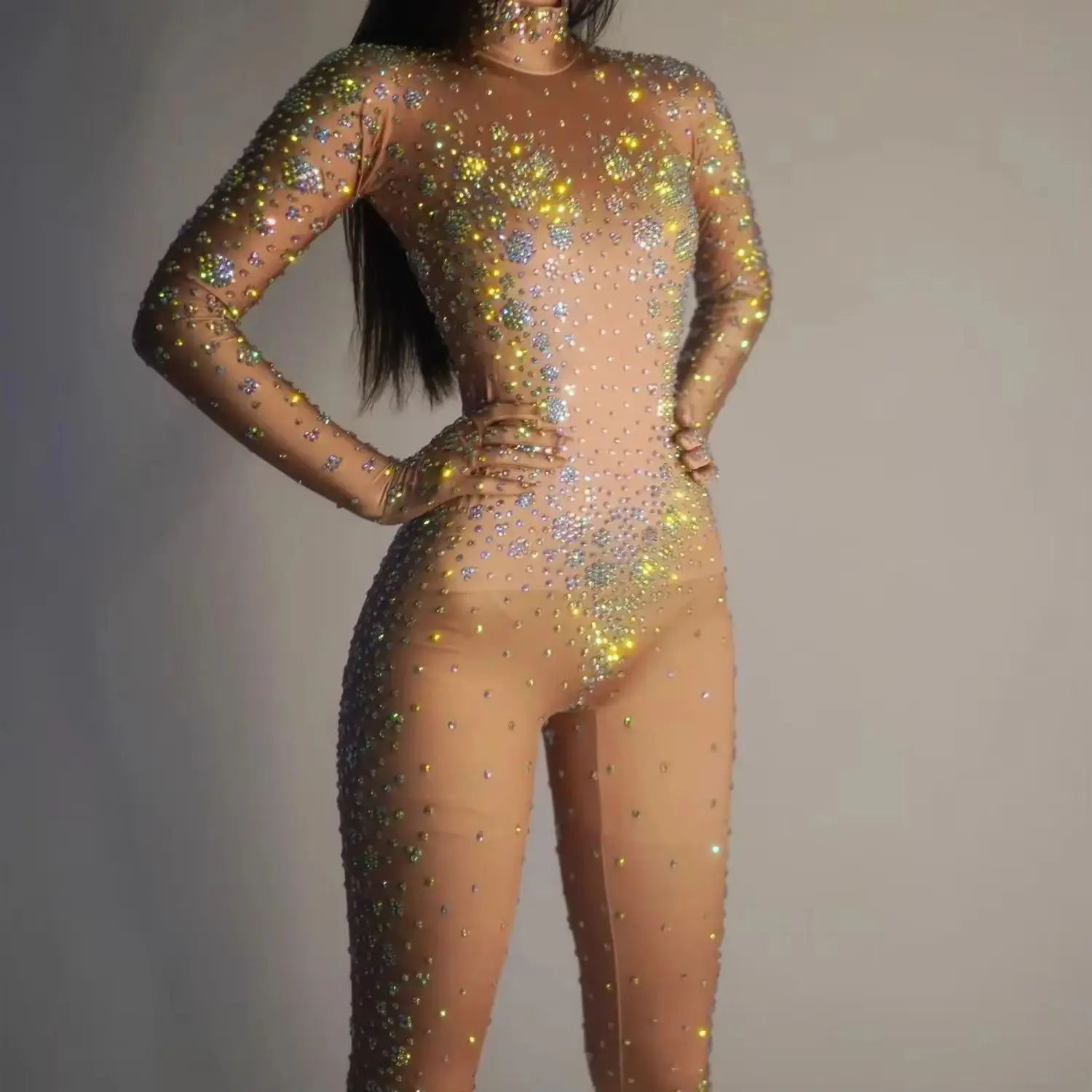 الفاخرة البريق قفازات طويلة الراين بذلة المرأة مثير نادي حفلة عيد ميلاد أداء سحب الملكة الملابس دنة Yuyuan #1