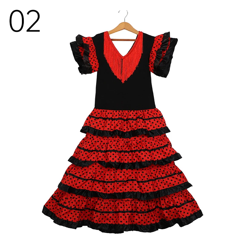 Kinderen Spaanse Flamenco Dans Jurken Carnaval Stage Performance Kostuum Meisjes Kwastje Ruches Mouw Ruches Dans Tutu Jurk