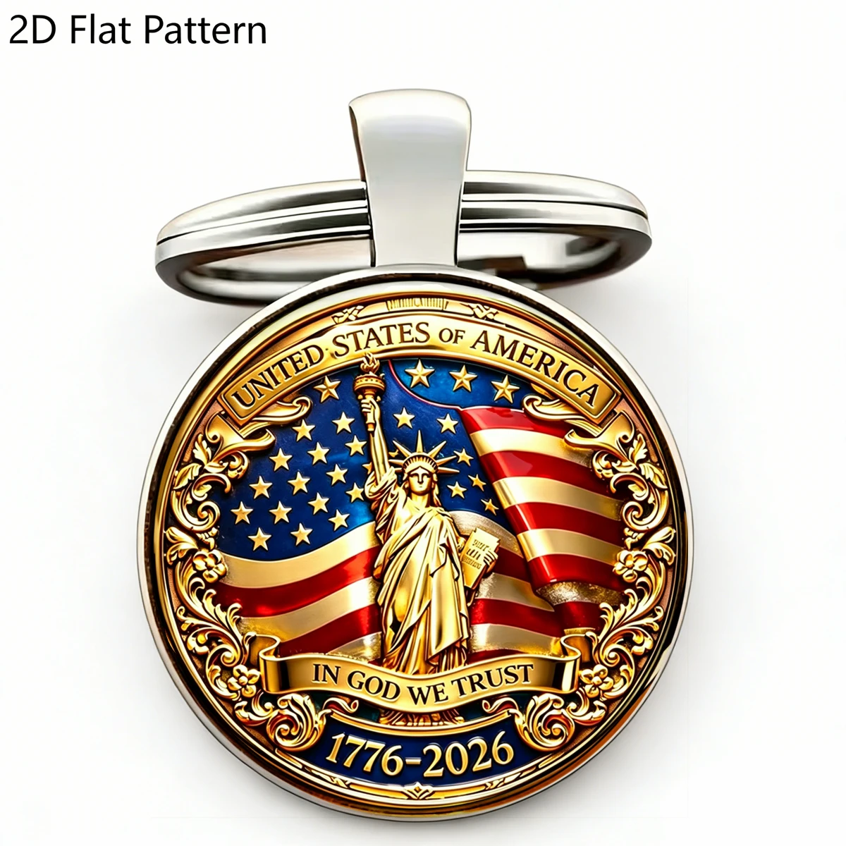 1pc The 250th Anniversary of American Keychain Independence Day Accessories In God We Trust Collection 2D Glass & Metal Keyring