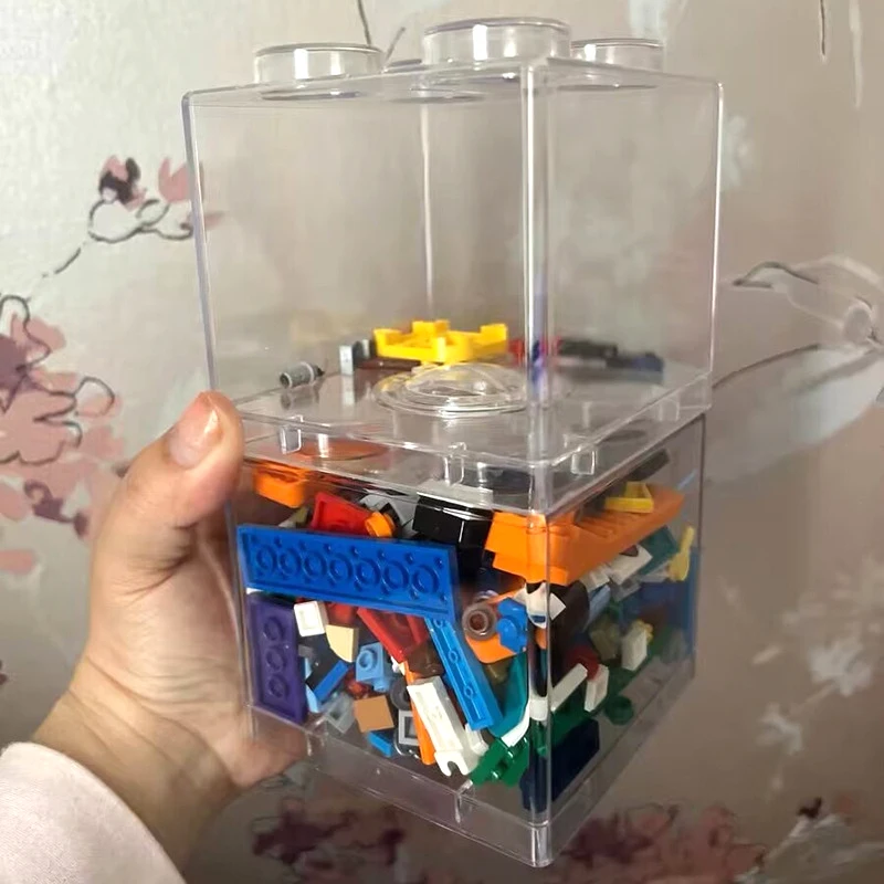 Building Block Toy Storage Box Transparent Plastic Block-Shaped Piggy Bank Coin Storage Box Stackable Sundries Storage Tank