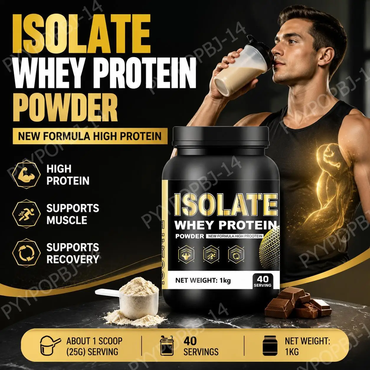 Whey Protein Isolate Powder with High Protein, Whey Protein and Soy Protein Isolate, Food Flavor Per Container, 40 Servings