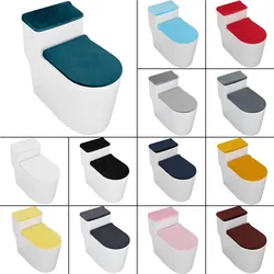 Stretch Velvet Toilet Lid Cover and Toilet Tank Lid Cover, Bathroom Toilet Lid Cover Set with Elastic Bottom, Machine Wash