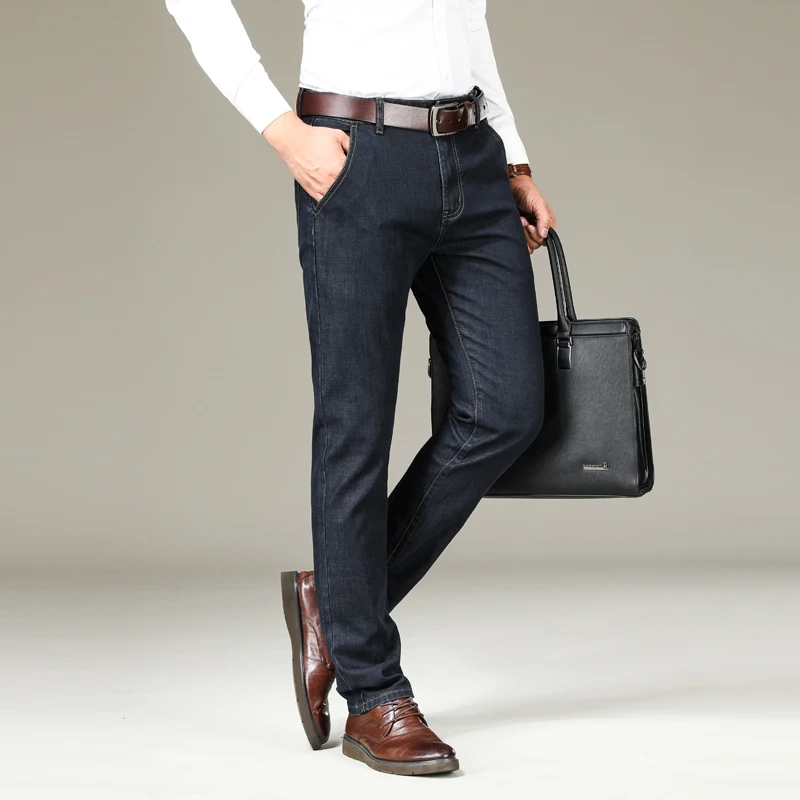 Business Men'S Jeans Casual Straight Stretch Fashion Classic Blue Black Work Denim Trousers Male Versatile Men'S Clothing