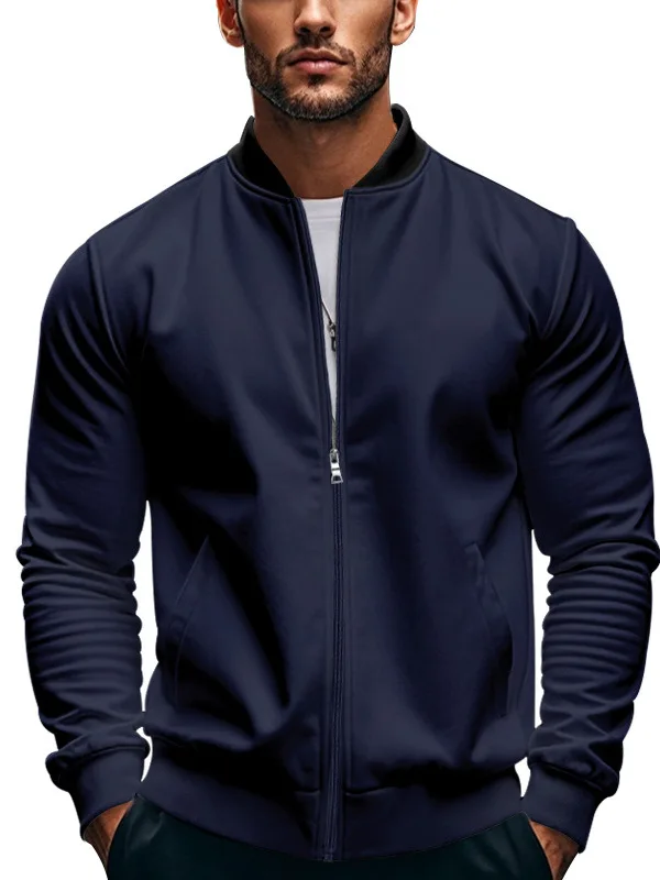 

Men's Baseball Sle Zipper Long Sve Jaet Stand Collar American Cheered Pattern Slim Fit Polyester Fiber PU Leather