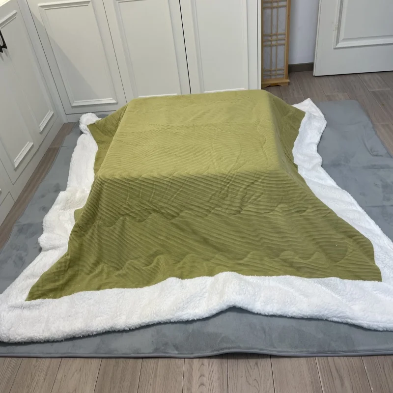 2pcs/set Green Color Washable Kotatsu Futon&Mattress Patchwork Cotton Soft Friendly Quilt Japanese Kotatsu Table Cover