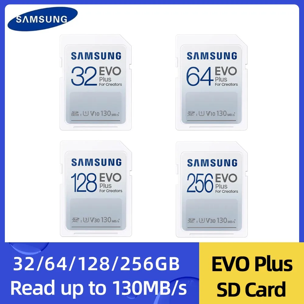 

SAMSUNG EVO PLUS SD Card 256gb 128GB 64GB 32GB Class10 U3 V30 High Speed 130MB high-speed digital UHS-I SDXC Memory Camera Card