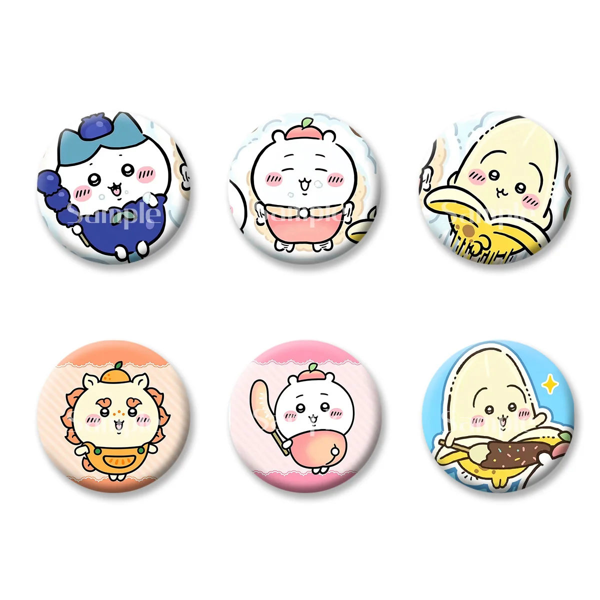 

Kawaii Chiikawa значки с фруктами и вспышкой, кнопки, брошь, брелки для макияжа, зеркало, магнит на холодильник, милые ювелирные изделия, подарок для детей, друзей