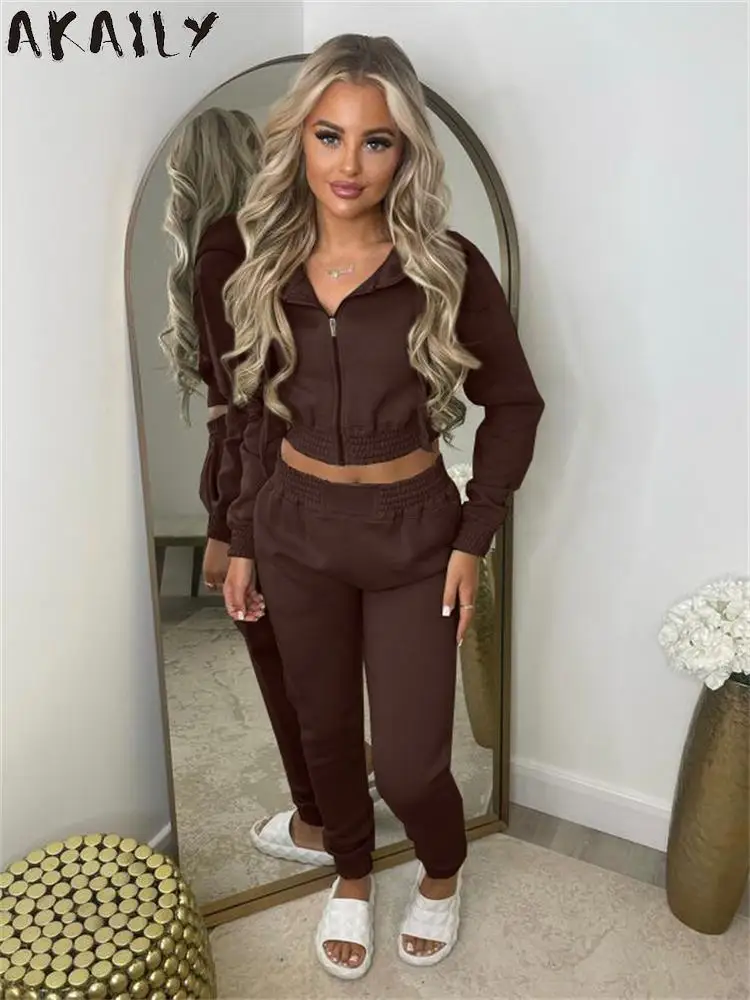 

Akaily Casual Sporty Solid Drawstring Two Piece Sweatsuits For Women Outfits 2023 Fall Winter Fleece Hoodies Pants Matching Sets