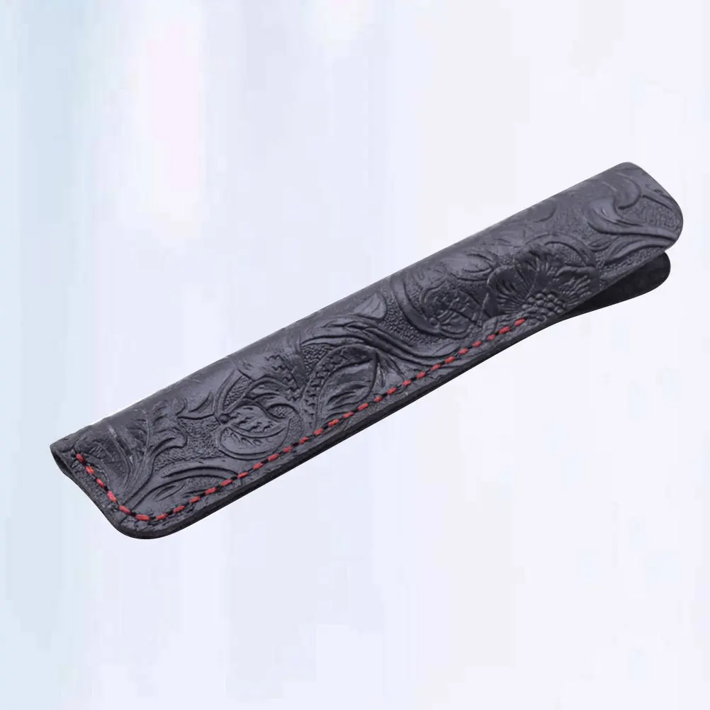 القلم اليدوية جلد البقر كم واقية للأقلام الحقيبة أقلام مكتب القرطاسية المدرسية هدية نحت أسود