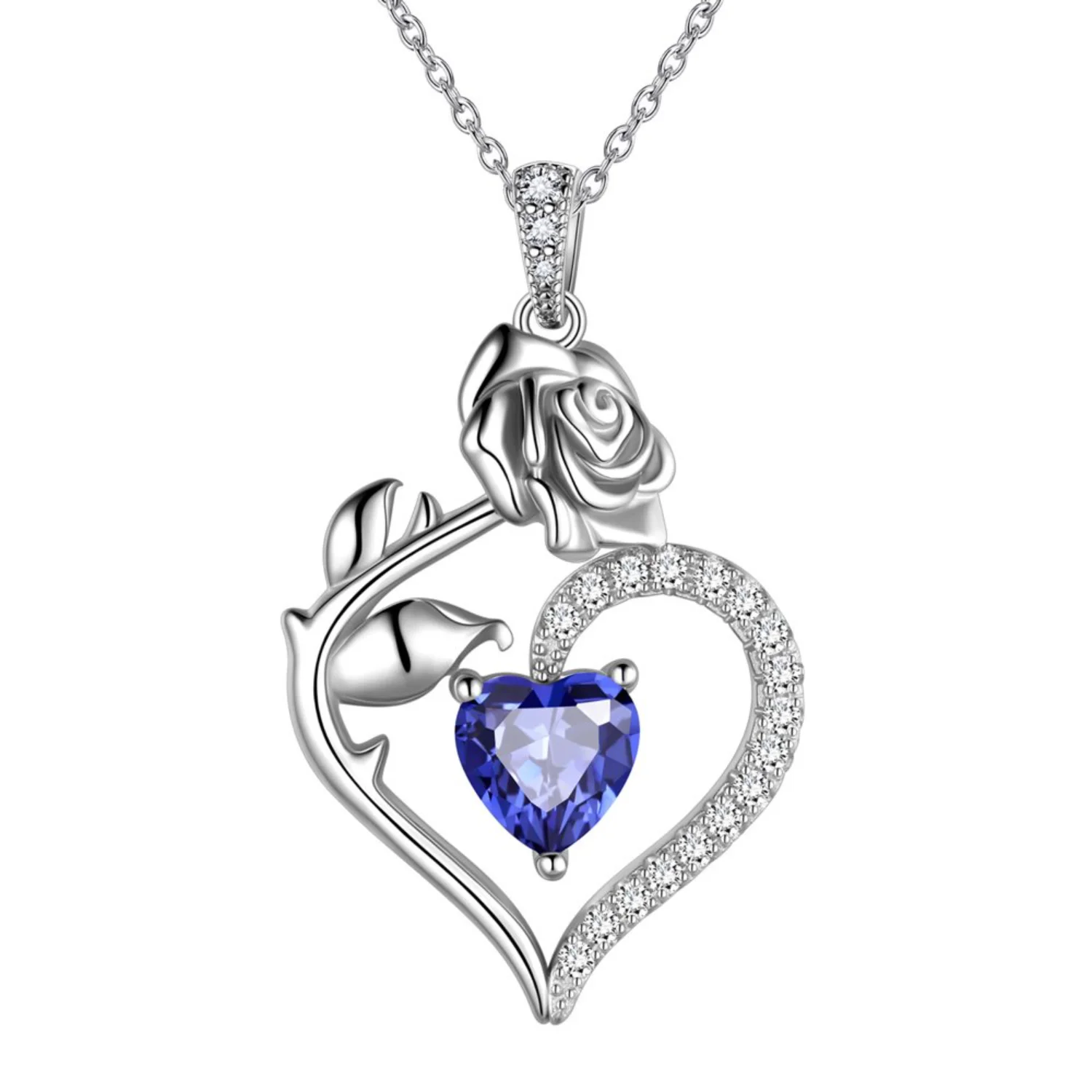 

Sterling Silver Birthstone Necklace Heart Pendant Jewelry Gift Women Girls