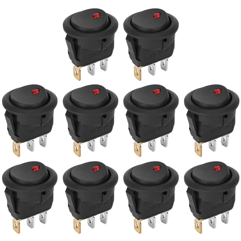 10PCs Round Rocker ON/OFF 12V Waterproof SPST Switch LED Spotlighting Silver Terminal 3‑Pin