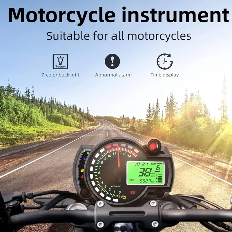 7colors Backlight Motorcycle Gauge Universal LCD Digital Speedometer Odometer MAX 299Km/h Moto Dashboard with Over Speed Alarm