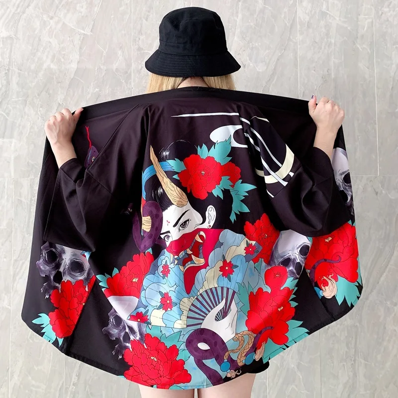Летнее кимоно для женщин с принтом ниндзя, японский кардиган для женщин и мужчин, косплей, одежда юката, уличная одежда в стиле Харадзюку, повседневная свободная одежда