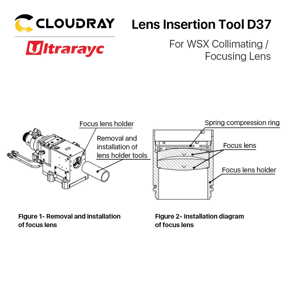 Ultrarayc WSX Laser Đầu Ống Kính Chèn Vào Dụng Cụ Cho D37mm Tập Trung/Collimating Ống Kính Loại Bỏ Và Lắp Đặt