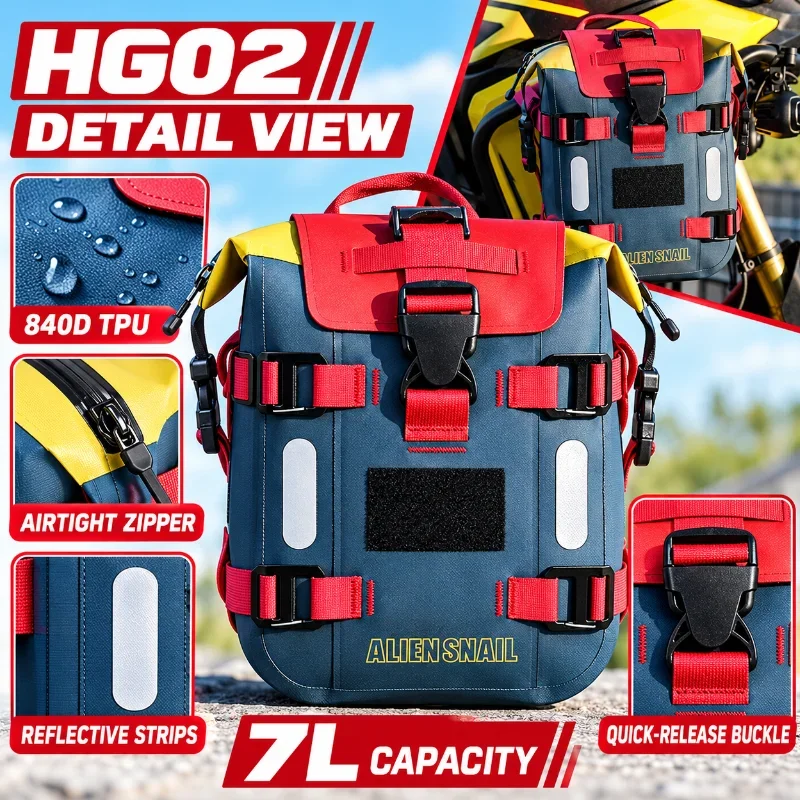 Alien Snail HG02 Motorcycle Crash Bar Bags Pair 7L 840D TPU Waterproof Side Bags with Airtight Zipper Reflective Strips