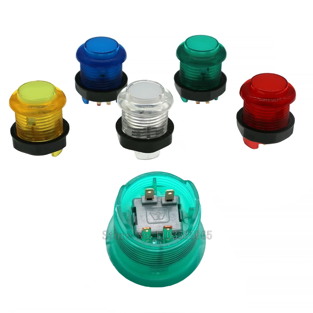 50PCS Original BaoLian 28mm/24mm 5V LED Illuminated Light Round Clear Push Button With Microswitch For DIY Arcade Game Machine