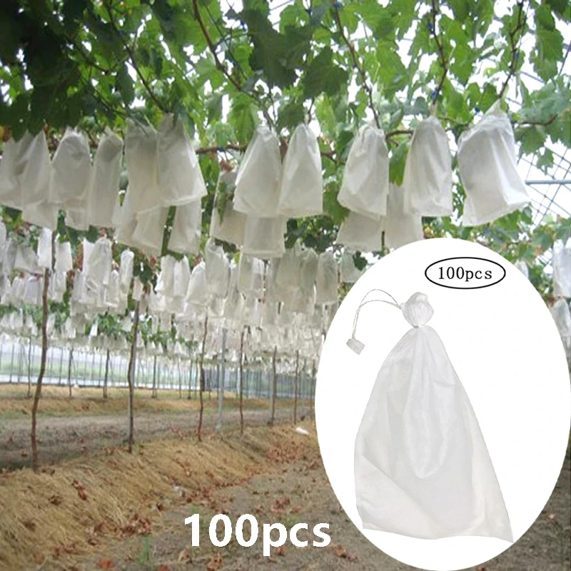 100Pcs Garden Grapes Fruit Protection Bags Cover Plant Nursery Bag Pest Control Anti-Pird Non-Woven Fabric Bag Gardening Protect