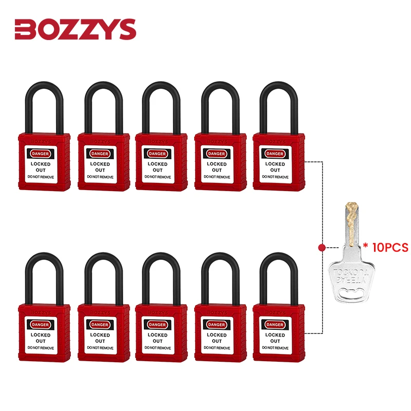 

Electrical Insulation Lockout Tagout Safety Padlock with the same key,Nylon Shackle,Zinc Alloy Cylinder,1 Key per Lock