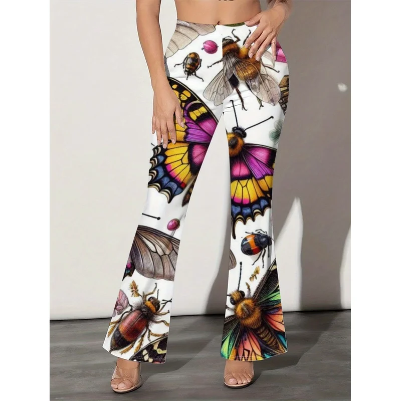 Printed flared pants for teenagers aged 7-16, suitable for daily street casual wear, suitable for all seasons