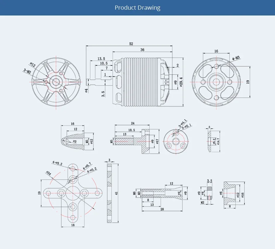 T-MOTOR AS2317 Long Shaft KV880 KV1250 KV1400 Brushless Motor Outrunner For small 3D Fixed Wing RC Drone