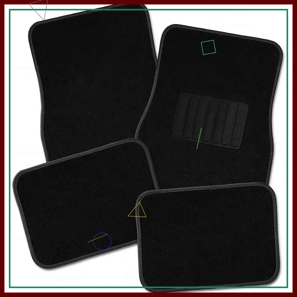 

All Weather Carpet Floor Mats 4-Piece Set Black Premium Quality Carpeted Liners with Vinyl Heel Pad for Vehicle
