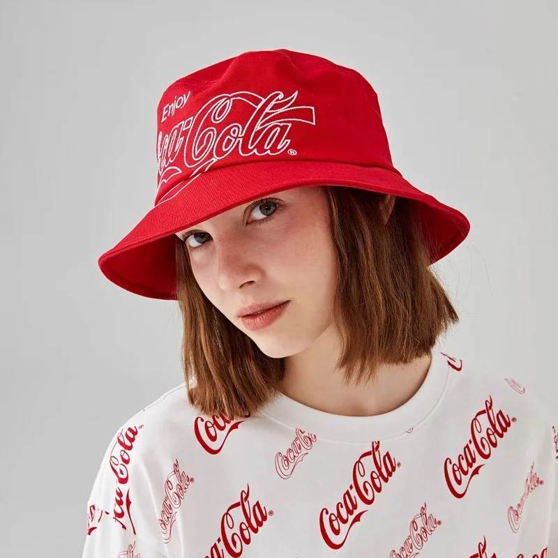 Cola Letter Pattern Embroidered Bucket Hat Unisex Wide Brim Sun Hat Lightweight Outdoor Casual Fisherman Cap Daily Streetwear