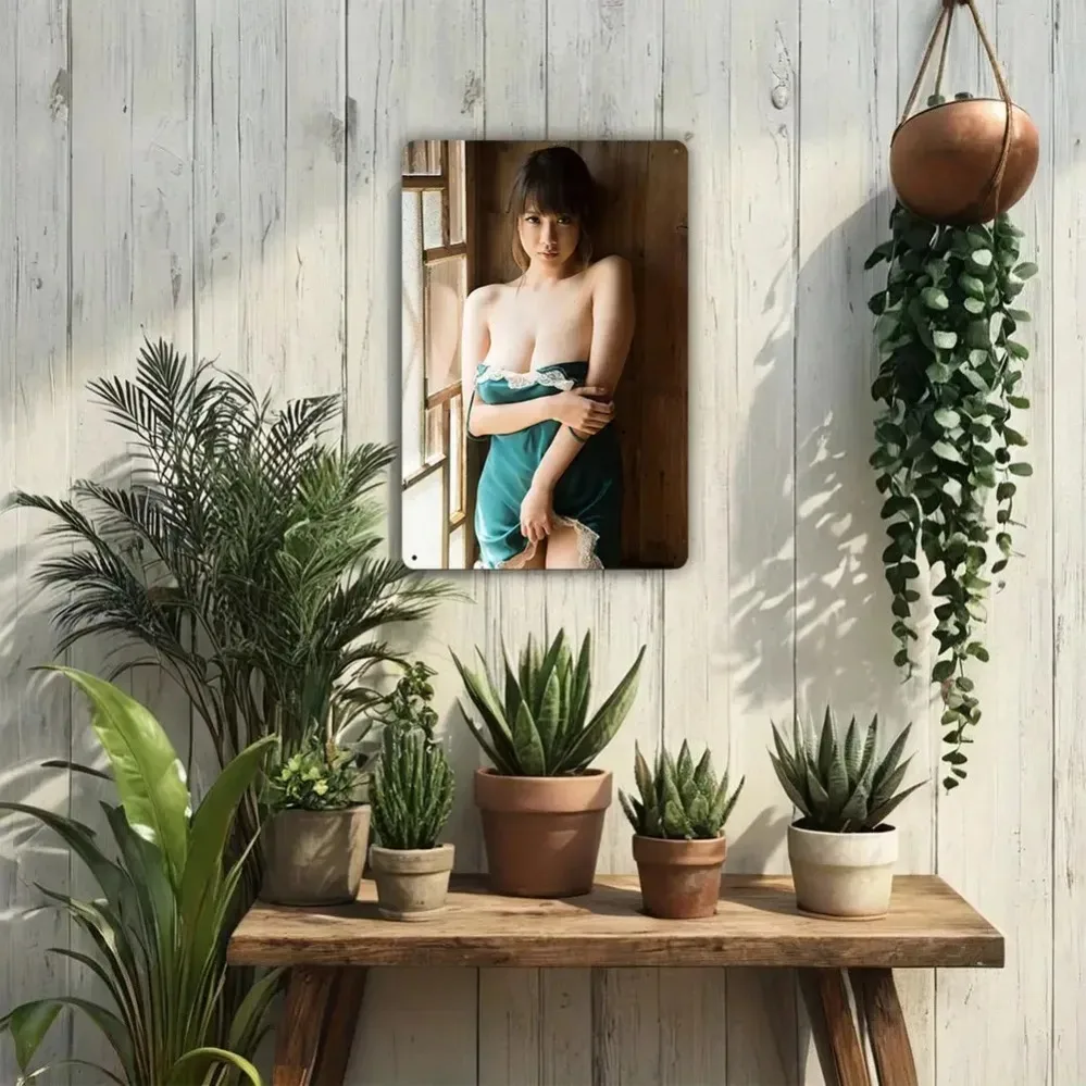 خمر الألومنيوم تسجيل امرأة آسيوية صورة ظلية جدار الفن 8x12 بوصة مقاوم للماء ديكور المنزل بار #3