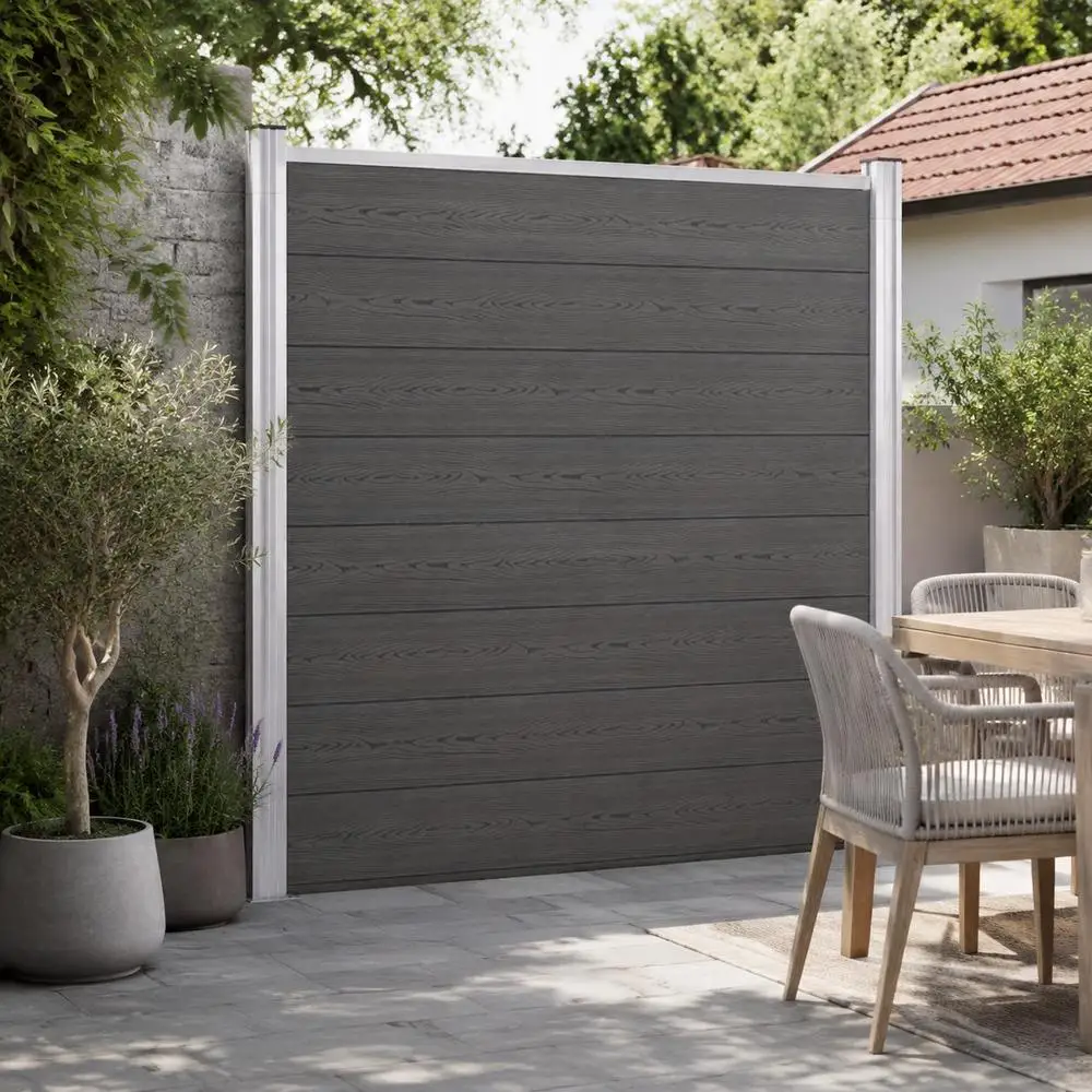 Ensemble de panneaux de clôture WPC 180 x 186 cm, structure modulaire, profil aluminium, assemblage simple pour l'intimité, jardin, terrasse, cour résidentielle, décoration classique, organisation extérieure