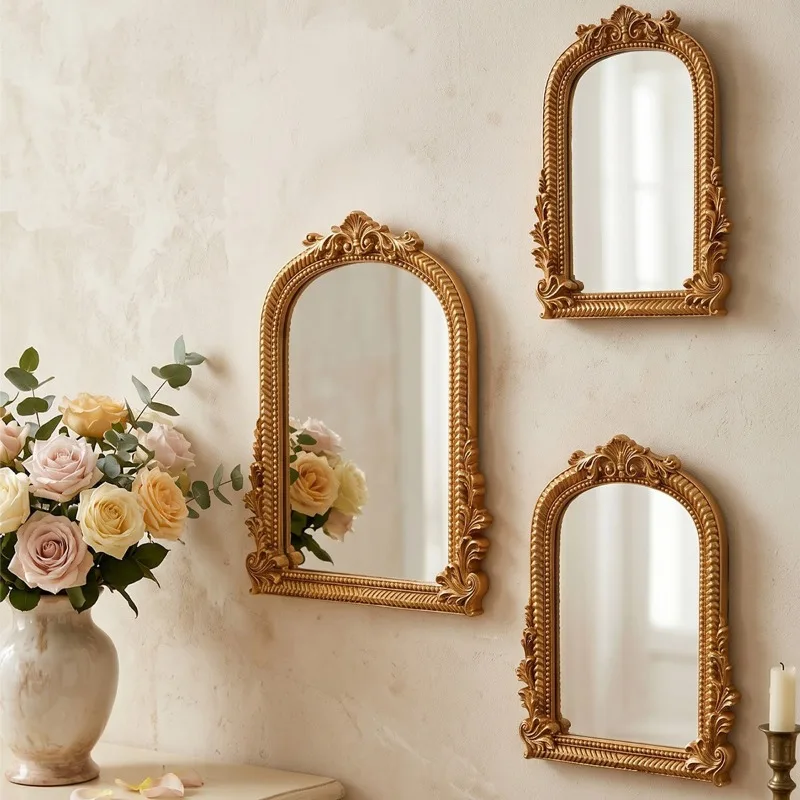 Golden Arched Wall Mounted Mirror Makeup Mirror,Standing, Hanging or Wall Mount,Bathroom, Living Room,Bedroom Decorative Mirror