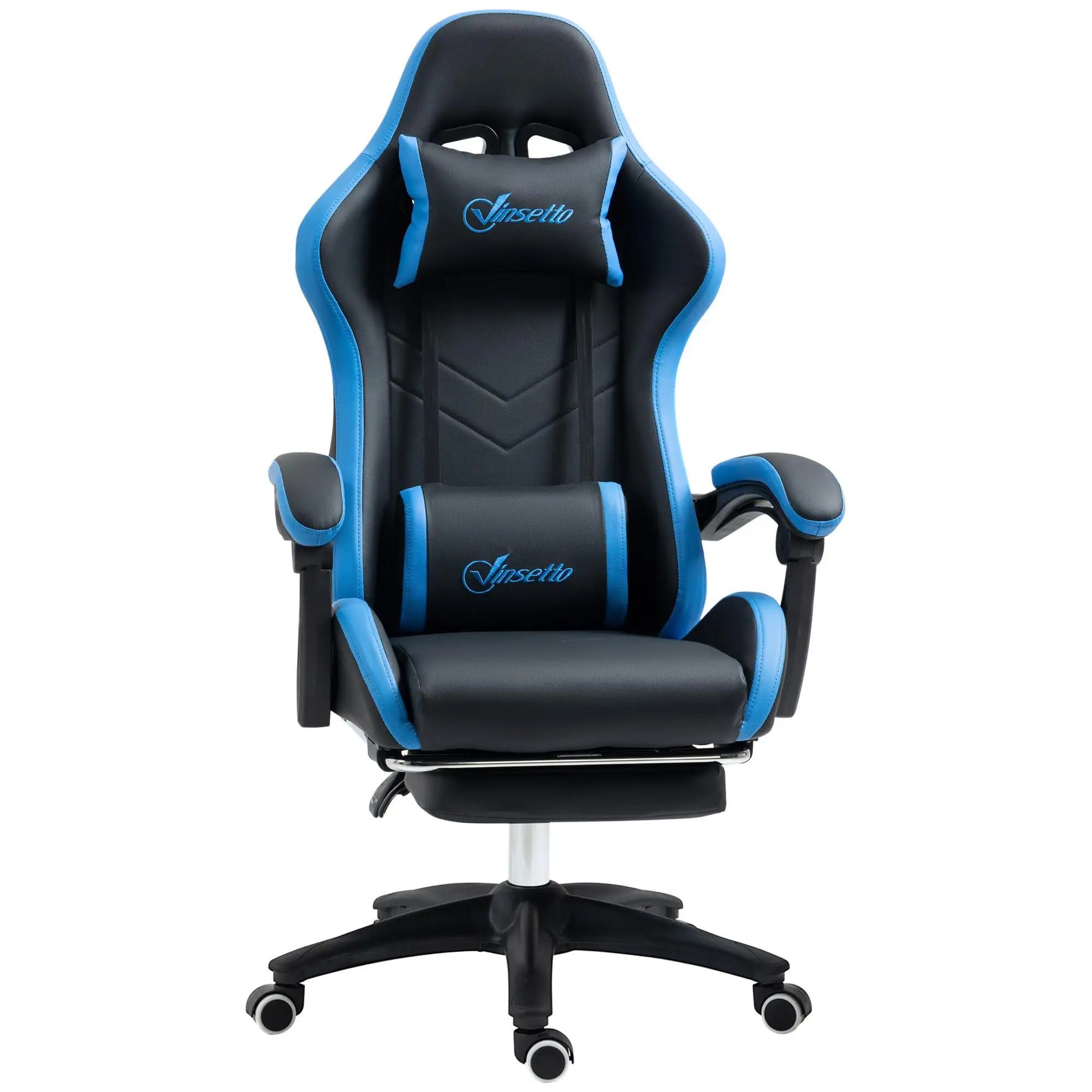 Chaise de jeu 135 °   Fauteuil inclinable réglable en hauteur en cuir PU noir avec coussin lombaire et support pour les pieds 65x65x121-129cm