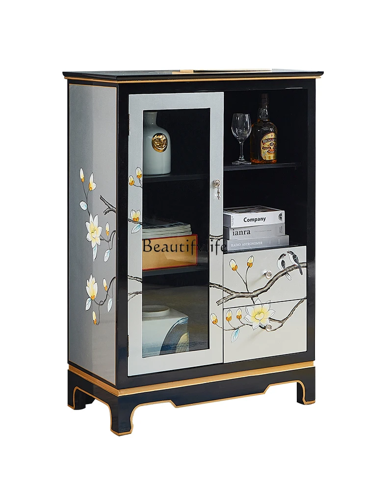 

New Chinese Style Light Luxury Sideboard Cabinet Painted Glass Wall Home Storage Hallway Wine Cabinet