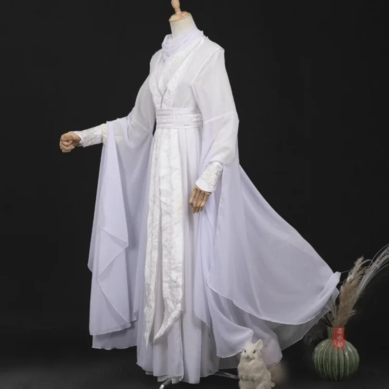 Bendición oficial del cielo Xie Lian, pelucas de disfraz, accesorio de bambú, traje HanFu blanco, tela de Halloween, sombrero Tian Guan Ci Fu mb.3