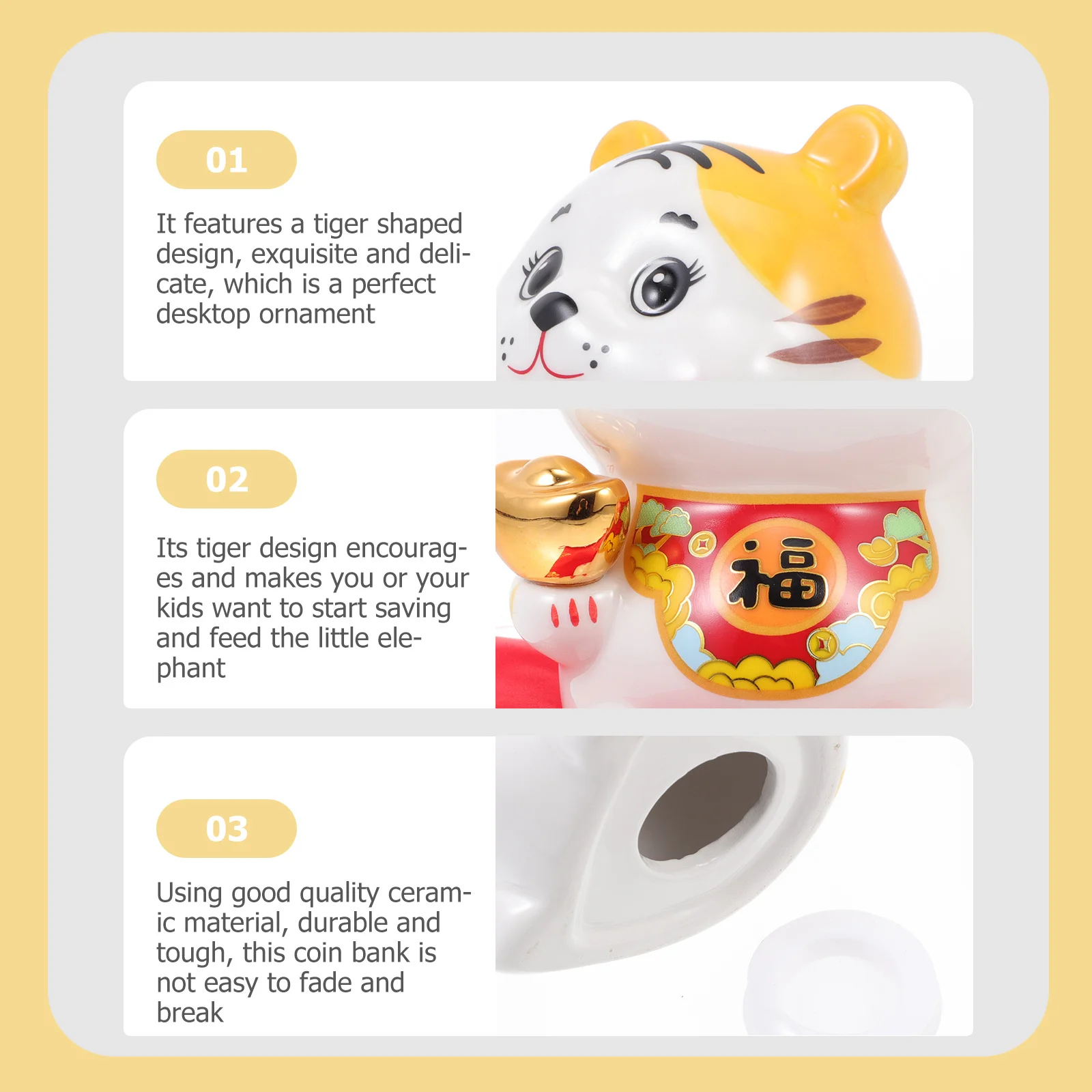 

1Set Tiger Coin Bank Ceramic Durable Money Box Desktop Ornament Saving Jar Kids Room Decoration Tiger Coin Bank