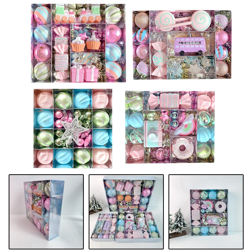 1box Christmas Ball Set Macaron Christmas Ball Set Colorful Lollipop Car Snowflake Decorative Pendants Christmas Tree Ornaments