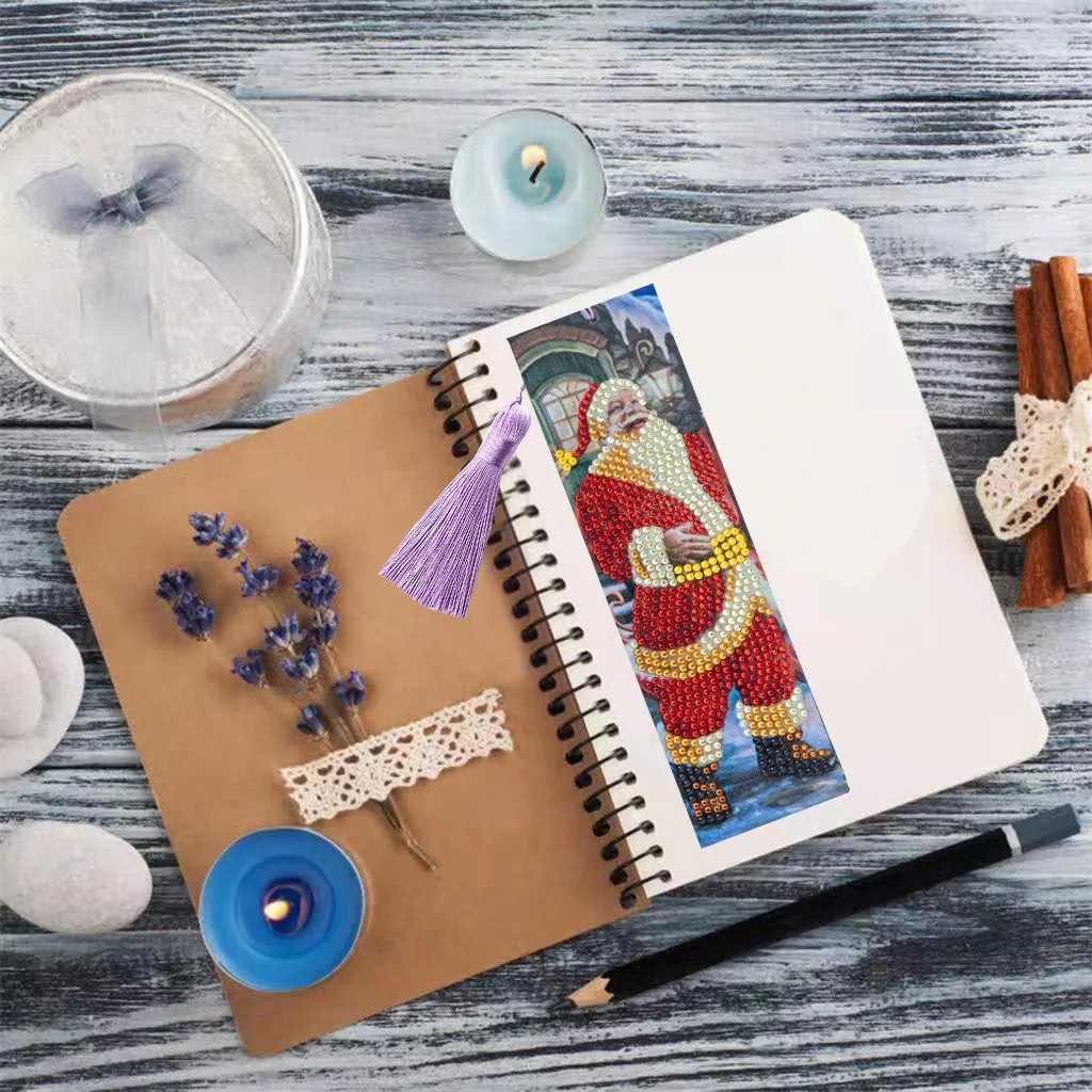 3 Pieces Diamond Painting Christmas Bookmarks Tassel Beade Santa Claus Christmas Snowman And Tree DIY Gifts