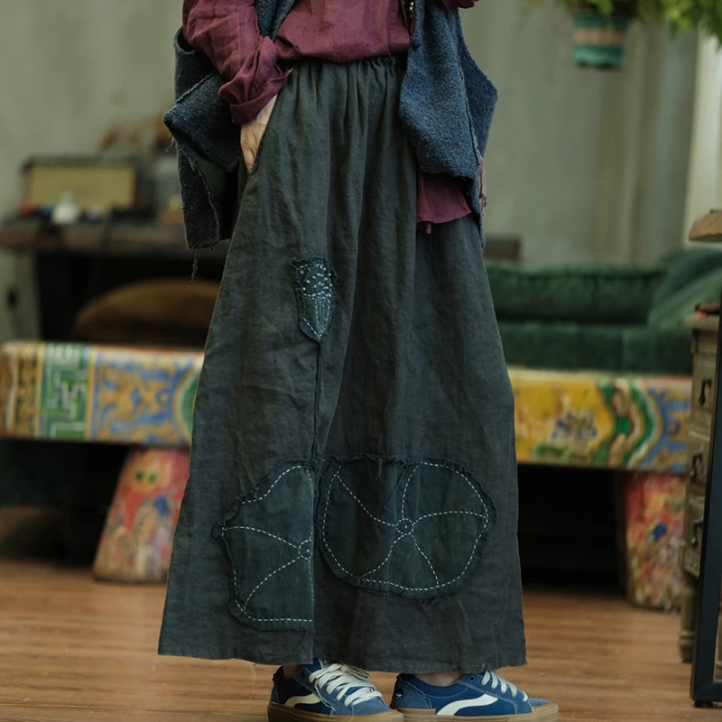 

Женская повседневная длинная юбка из 100% льна, Новое поступление, осень 2022, винтажный стиль, свободные женские юбки трапециевидной формы с высокой талией M2089