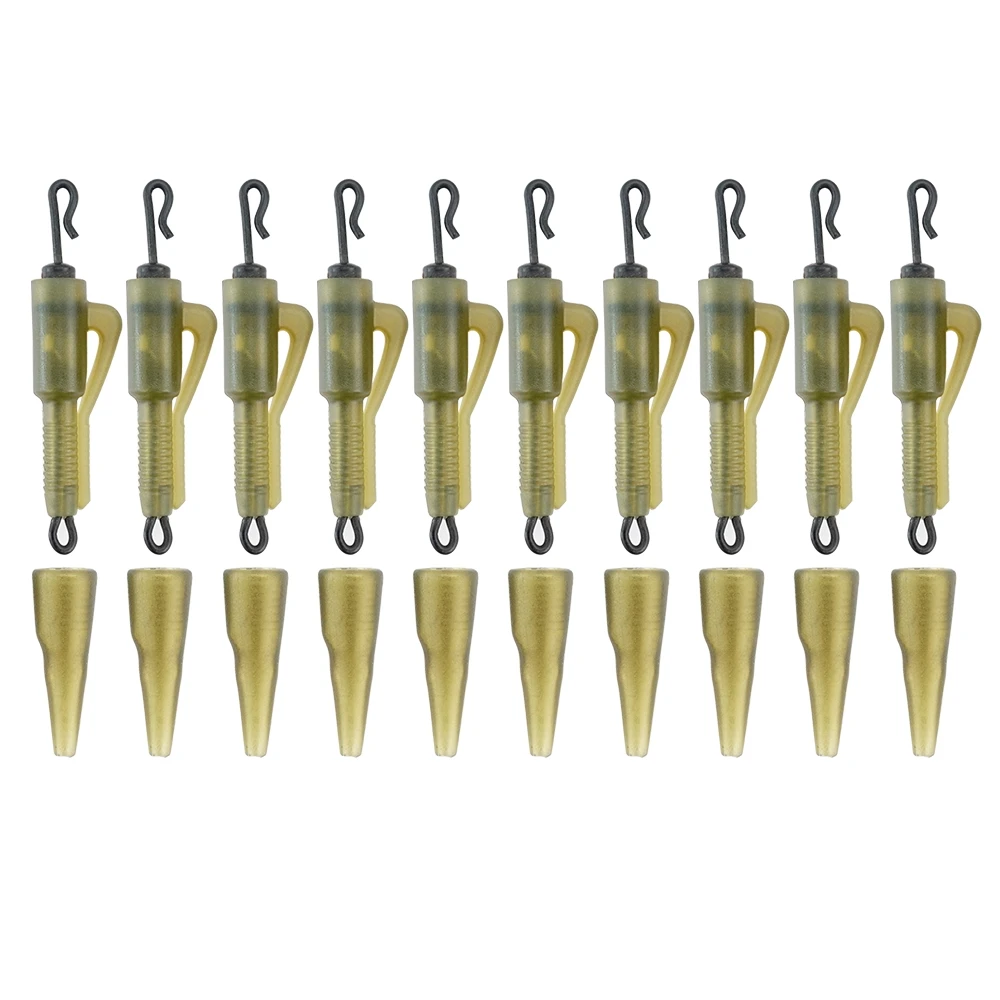 Hirisi 10set Karpervissen Quick Change Hybrid Lead Clips met Staart Rubberen Kegel Anti Wirwar Mouw Vissen Accessoires AH062S
