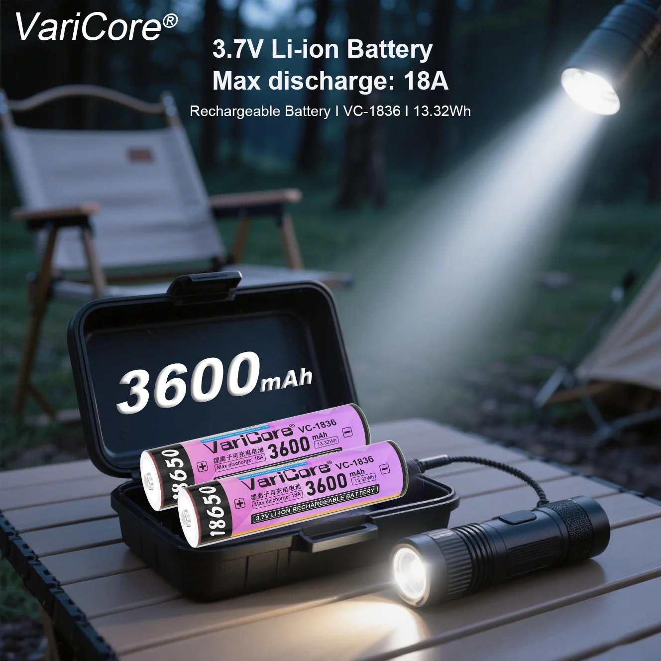 VariCore VC-1836 3.7V 18650 Batería recargable de iones de litio 3600mAh Alta capacidad 18A Descarga con protección PCB