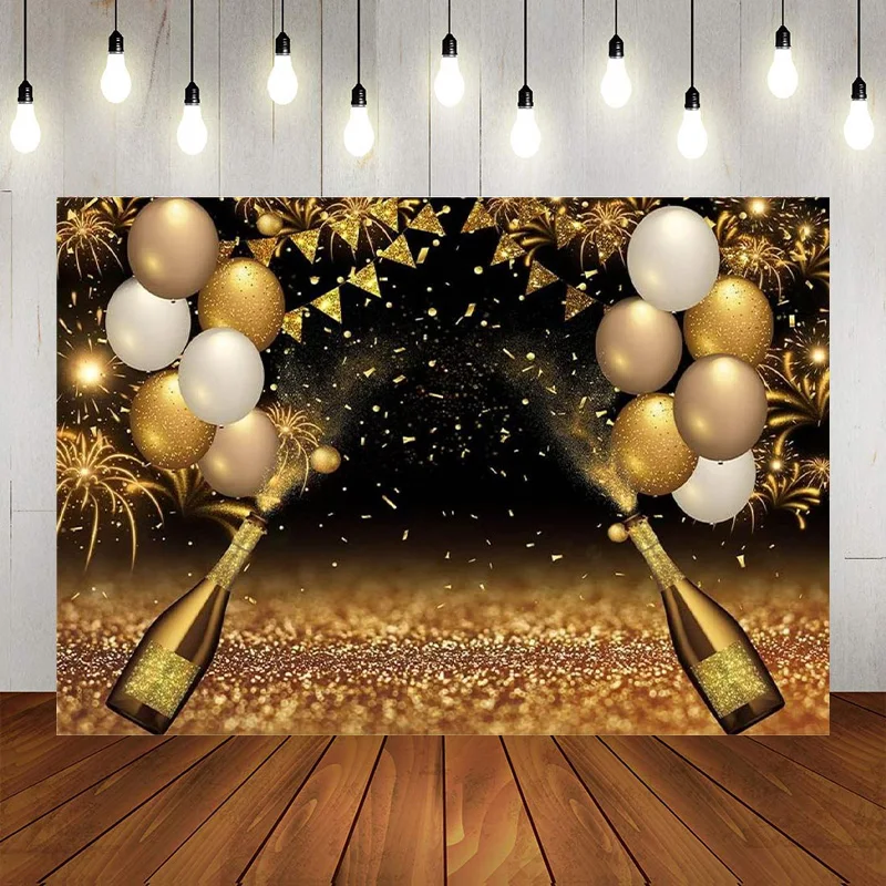 Black Golden Balloons Photo Background Graduation Prom Champagne Bokeh Photography Backdrop New Year Eve Holiday Party Banner