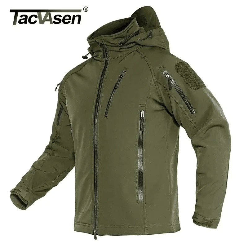 TACVASEN Windproof Winter Fleece Lining Hooded Jacket Mens Waterproof Softshell Jacket Coat Hiking Work Jackets Coat Outwear