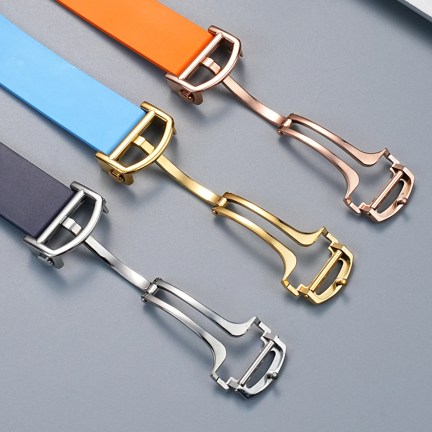 Hohe Qualität für Cartier spezifisches Sandus-Uhrenarmband aus Fluorkautschuk-Echtleder mit Schnellverschluss und Kopfmaserung aus Edelstahl