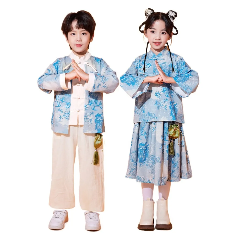 

Ethnic Style Cosplay Costumes Kung Fu Stage Dance Wear Children's Clothing Children's Sets Kids Clothes Vintage Chinese Hanfu