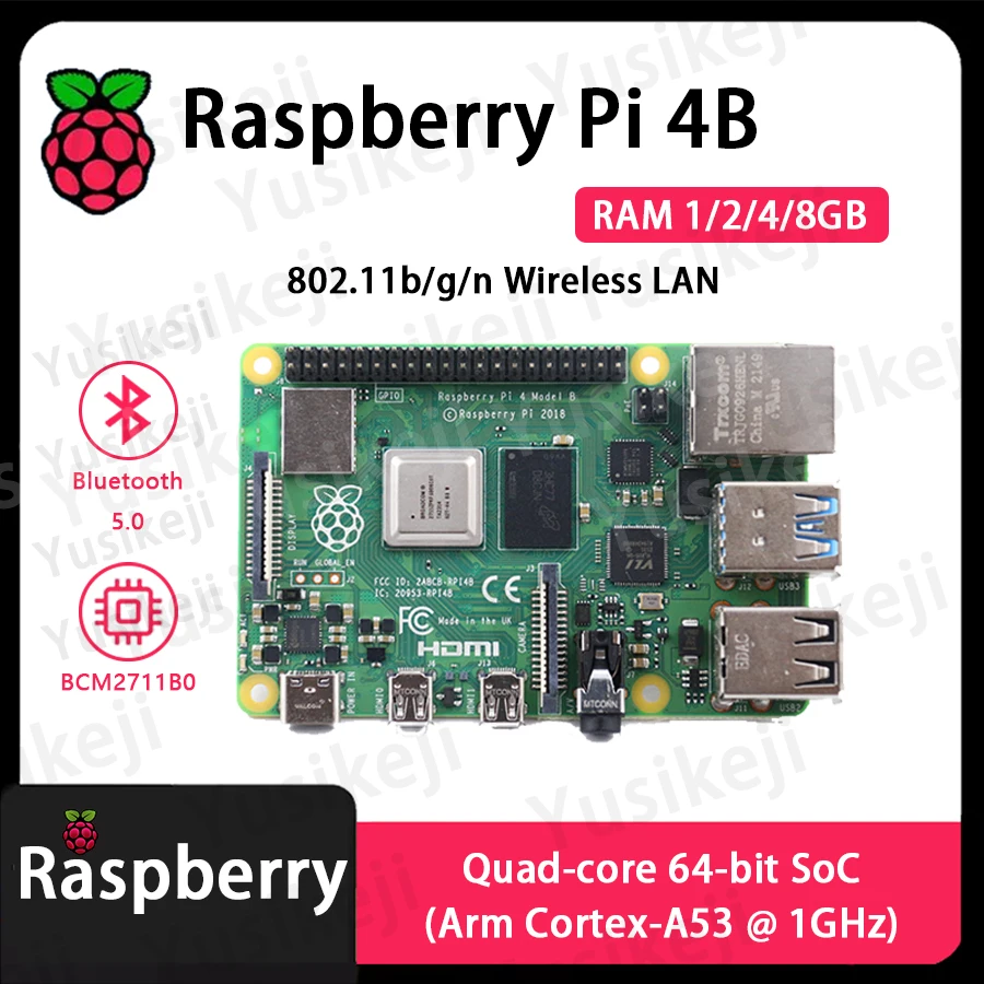 Оригинальная ОЗУ Raspberry Pi 4B 1G/2G/4G/8 ГБ, Raspberry Pi 4 B, Bluetooth4.2 BLE, беспроводная локальная сеть, плата BCM2710A1