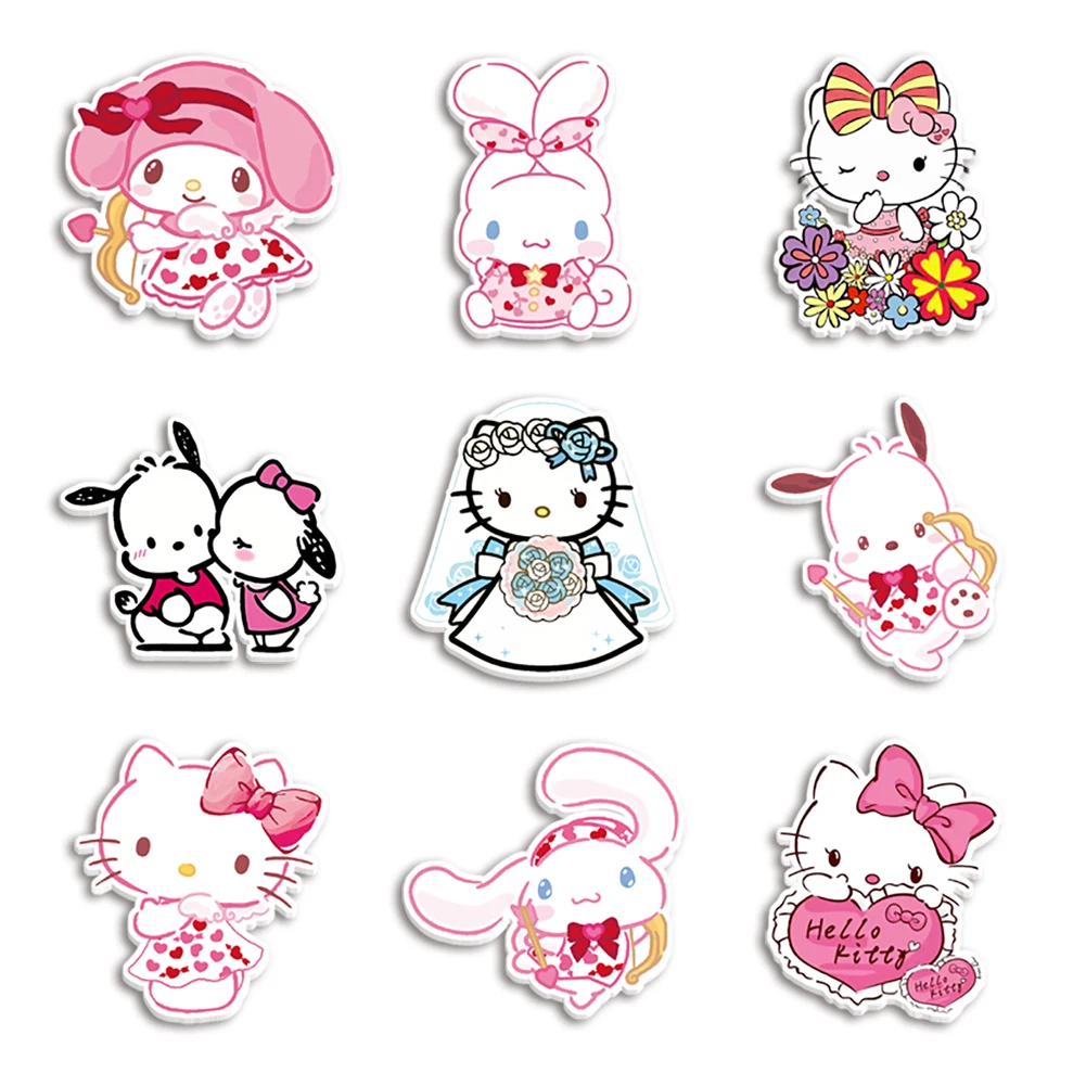 9Pcs / Set Sanrio Hello Kitty Friends Printed Resin Planar Flatback Chram Craft for Phone Case Bows Badge Pendant