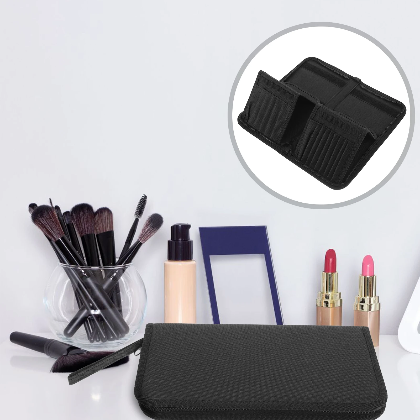 

15-Hole Canvas Portable Stand-Up Makeup Brush Bag Organizer for Travel with Multiple Hole Design Tool Storage